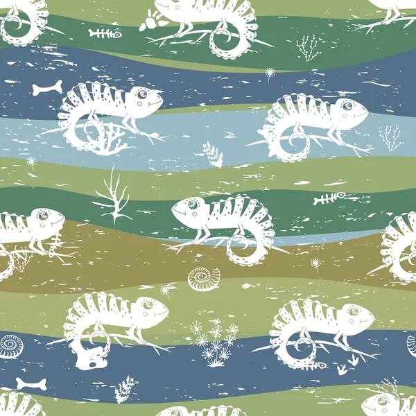 无缝隙花纹与火腿和海藻植物 童装短袖短袖花纹 — 图库矢量图片