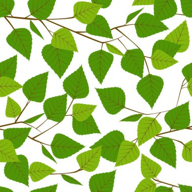 Beyaz arka planda kusursuz yeşil yapraklar. Öge tasarımı, ambalaj kağıdı ve kumaşı için yazdır.