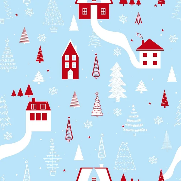 雪片やクリスマスツリーと面白いシームレスベクトルパターン ファブリック 電話ケース 包装紙に使用できます — ストックベクタ
