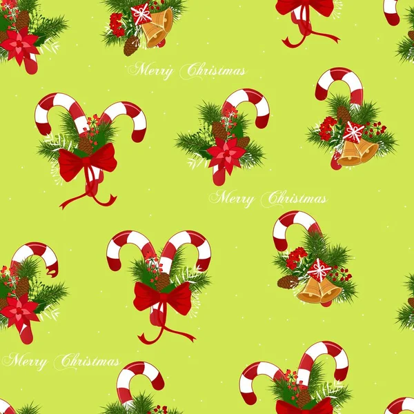 Nahtloses Weihnachts Und Neujahrsmuster Mit Zuckerrohr Zur Dekoration Vektor Illustration — Stockvektor