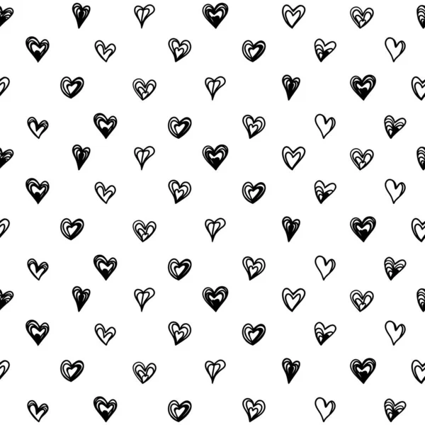 Modèle Sans Couture Avec Des Cœurs Noirs Doodle — Image vectorielle