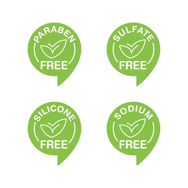 Doğal ekolojik ürünler etiketi ayarlandı - Paraben ücretsiz, SLS ücretsiz, Silikon ücretsiz, GDO ücretsiz - izole eko dostu sağlıklı ikonlar