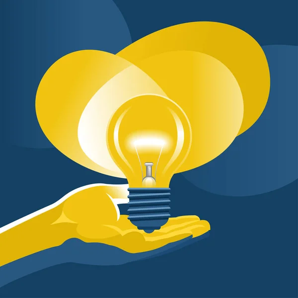 Hand holding glowing light bulb — Stock Vector