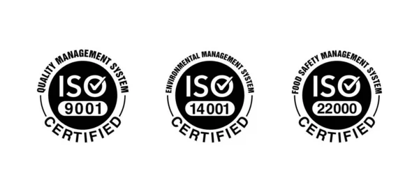 ISO 9001, 14001 ve 22000 sertifikalı pul — Stok Vektör