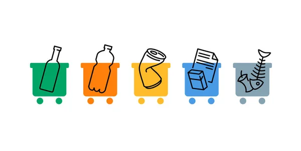 Conjunto de ícones de triagem de resíduos — Vetor de Stock