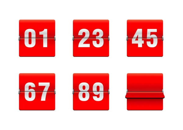 Flip Countdown rote Uhr mit zweistelliger Nummerierung — Stockvektor