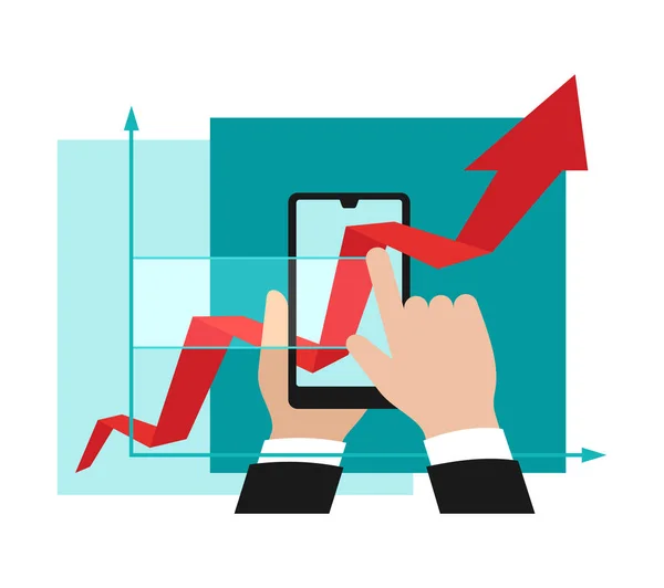 Wachstumsdiagramm durchläuft Telefonbildschirm — Stockvektor
