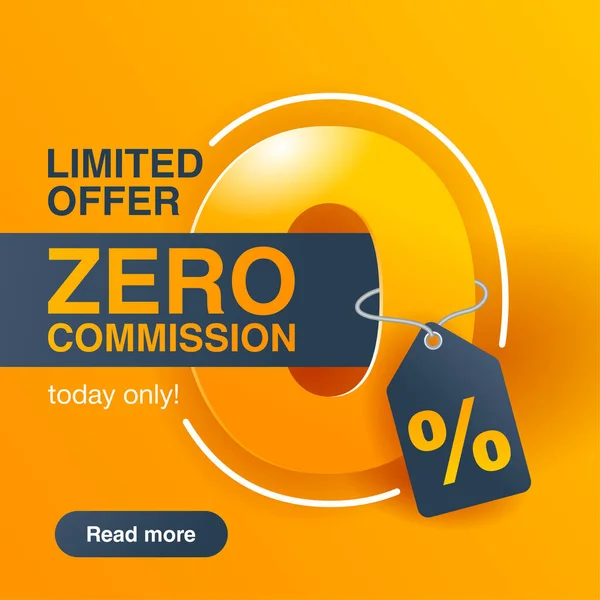 0 zero commission special offer square banner — Stock Vector