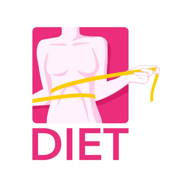 Плакат дієти - жінка, яка вимірює талію — стоковий вектор