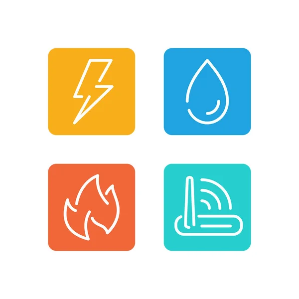Elektriciteit, gasvoorziening, watervoorziening en internet — Stockvector