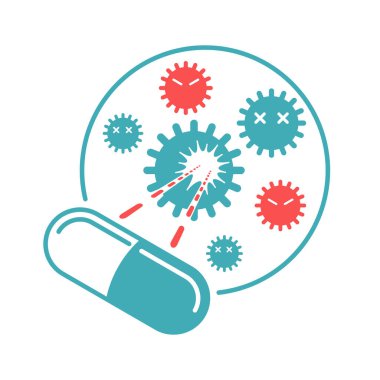 Antibiyotik ikonu - kapsül hapları bakterileri vuruyor