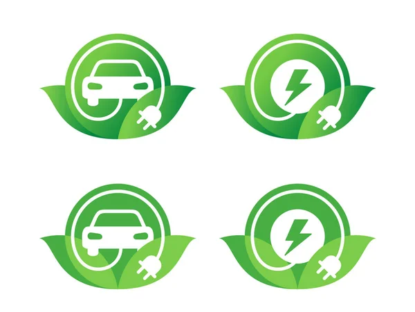 Coche eléctrico verde concepto de logotipo de energía — Vector de stock