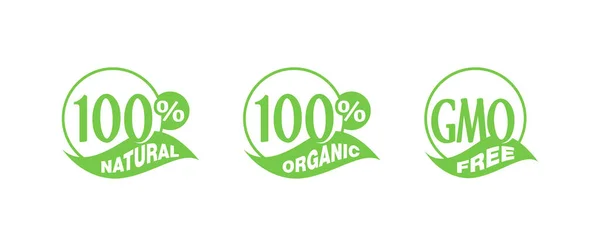 100 natural, 100 organic, GMO free — Stock Vector
