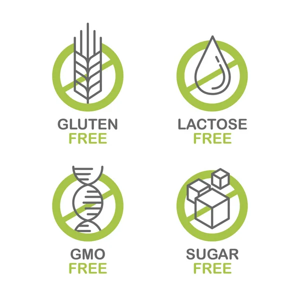 Sugar, Gluten, Lactose, GMO free set — Stock Vector