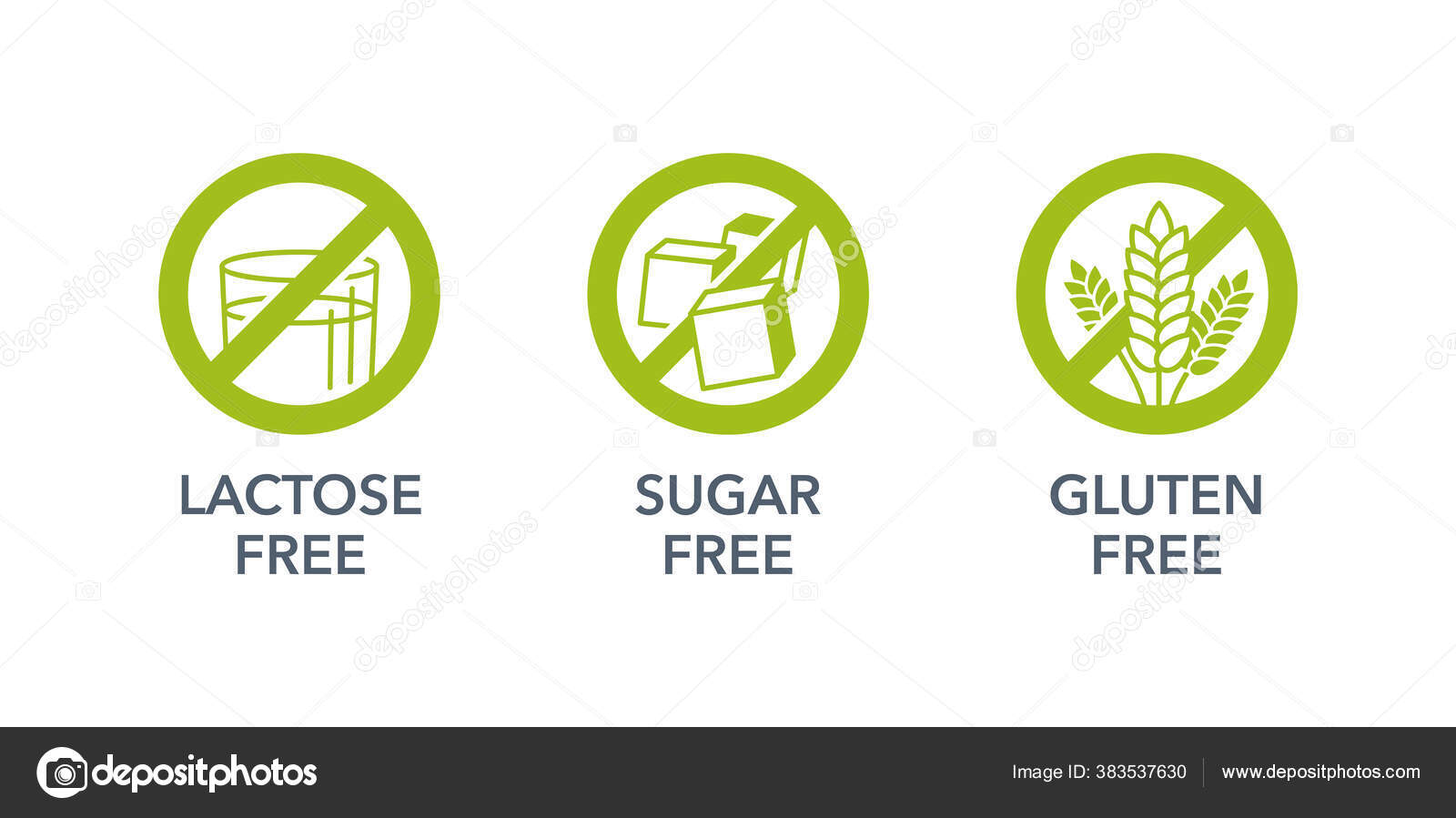 Sugar free, Gluten free, Lactose free set Stock Vector Image by