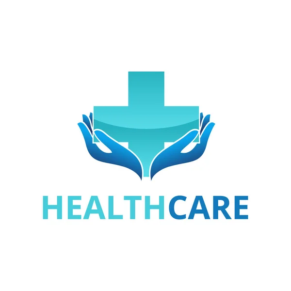 Healthcare logo template - medical cross in hands — Stock Vector