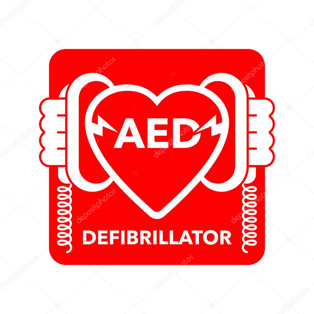 AED icon - Automated external defibrillator sign -  isolated vector medical equipment emblem