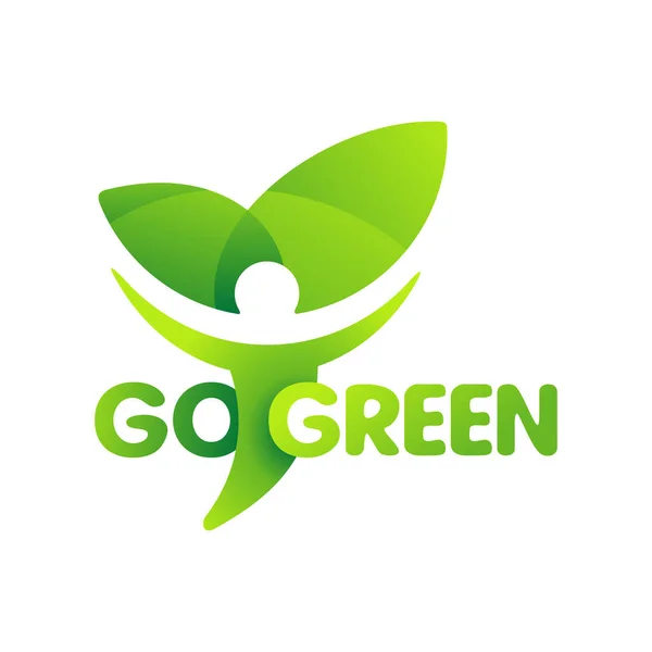 Gå Grön logotyp emblem med grön mänsklig silhuett — Stock vektor