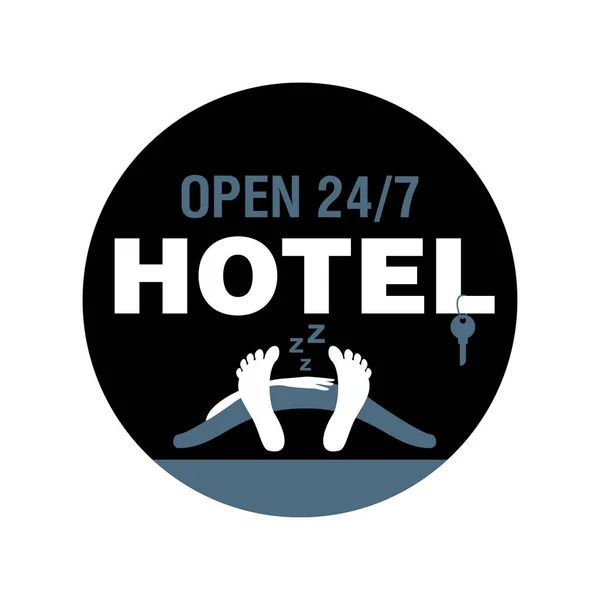 Hotel Open 24 7 logo - kruhová značka ulice — Stockový vektor