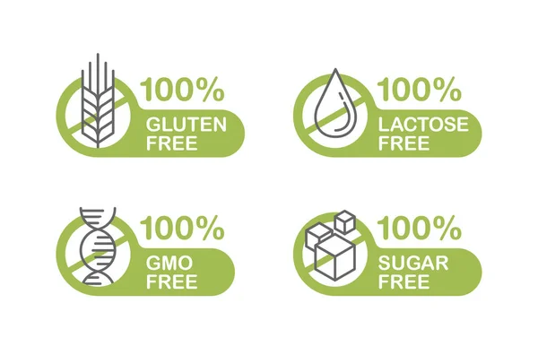 Sugar free, Gluten, Lactose, GMO stamp — Stock Vector