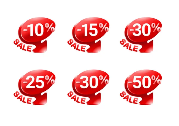 Tag di vendita in decorazione 3D con diverse percentuali — Vettoriale Stock