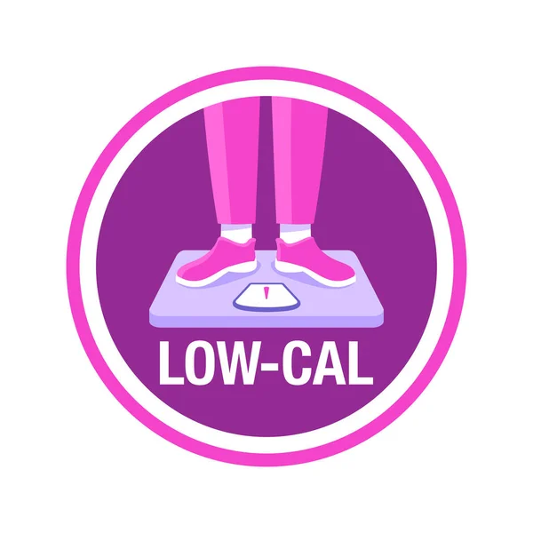Carimbo Low Cal - mulher em pé em balanças de peso — Vetor de Stock