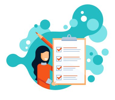 Kontrol listesi simgesi - elinde büyük kağıt tutan kadın