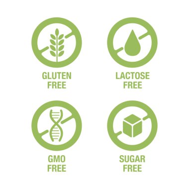 Şekersiz, glüten, laktoz, GDO 'suz simgeler