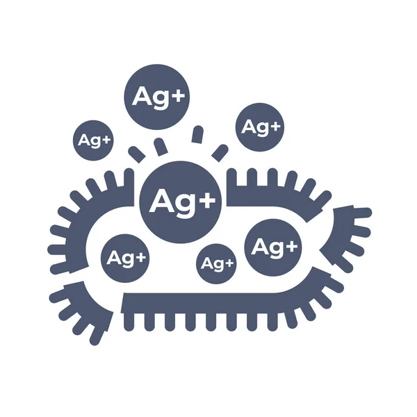 Ikona působení stříbrných iontů - antibakteriální vlastnosti — Stockový vektor