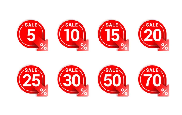 Tags de vendas em decoração arredondada com seta para baixo —  Vetores de Stock