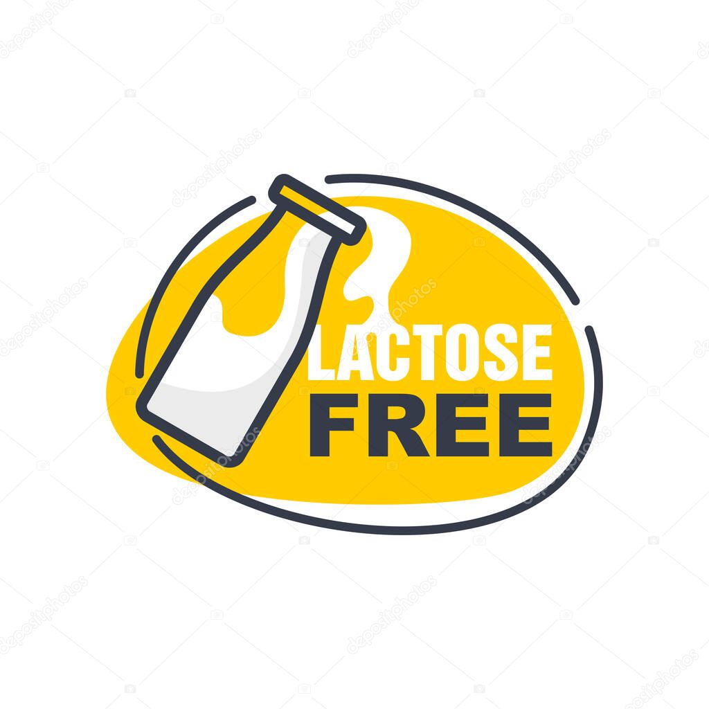 Lactose free stamp - emblem with crossed milk bottle - unavailability of ingredient marking for healthy food packaging