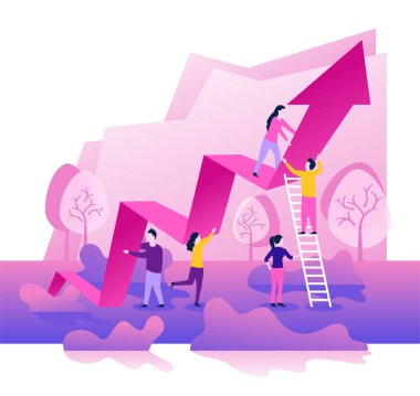 İnsanlar yukarı yönde grafik okunu tutuyorlar