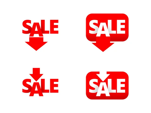 Autocollants ou étiquettes pour la vente avec flèche vers le bas — Image vectorielle