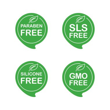 Paraben serbest, SLS, Silicone, GMO serbest simgeleri ayarlandı