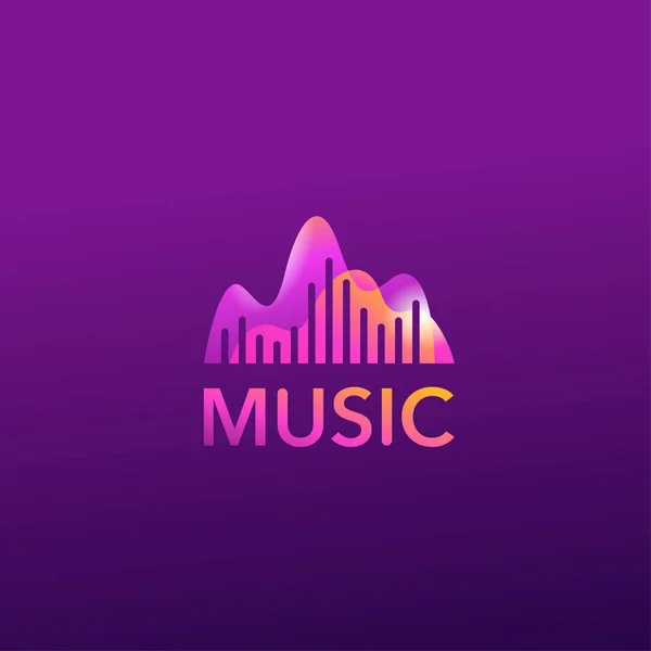 Müzik logosu şablonu - ses dalgalarıyla amblem — Stok Vektör