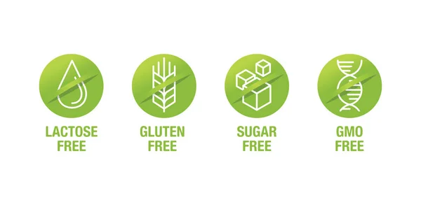 Azúcar, Gluten, Lactosa y OGM gratis - set de sellos — Vector de stock