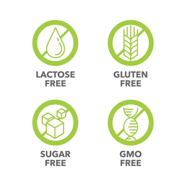 Sugar free, Gluten free, Lactose free, GMO free — Stock Vector