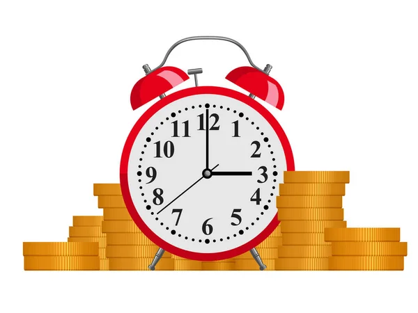 Alarm clock and stack of coins — Stock Vector