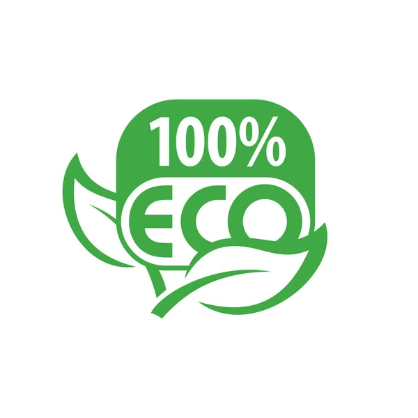 100% ECO徽章与叶子 — 图库矢量图片