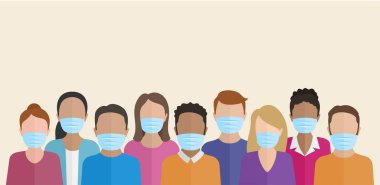 Yüz maskeli insanlar grubu