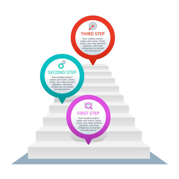 3 ступени - штифты на лестнице - векторная презентация