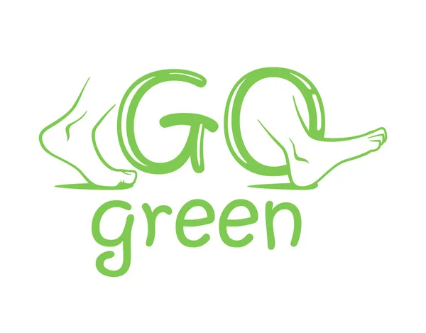 Go Green slogan stylisé avec des pieds humains — Image vectorielle