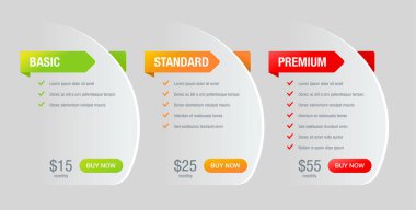 Tarife karşılaştırma tabloları - Web UI şablonu