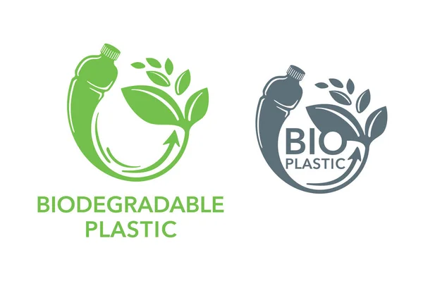Biyolojik çözünebilir plastik ikon - şişe bitkiye dönüşür — Stok Vektör