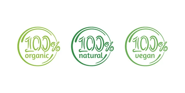 100 selos naturais, 100 orgânicos, vegan — Vetor de Stock