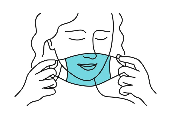 Masque facial requis avec une femme heureuse — Image vectorielle