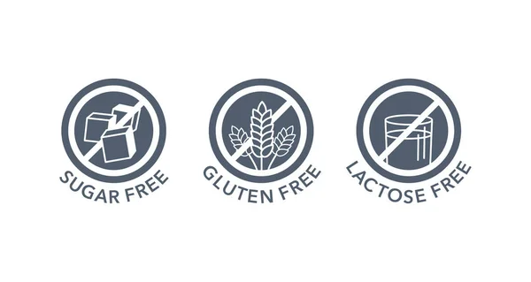 Sugar free, Gluten free, Lactose free stamps set — Stock Vector