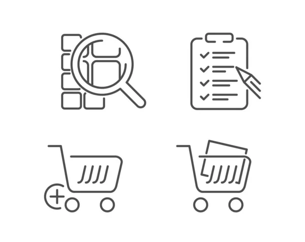 Shopping, ricerca, checklist, icone del carrello — Vettoriale Stock