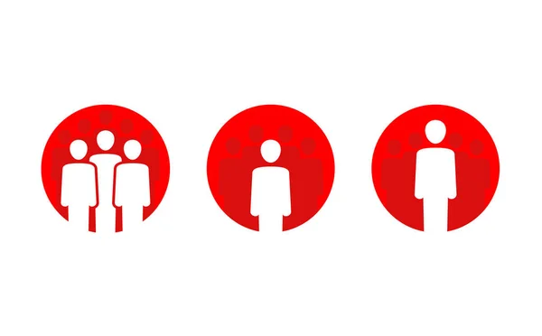 Grupo de personas siluetas en forma circular roja — Vector de stock