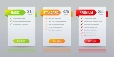 Tarife karşılaştırma tabloları - Web UI şablonu